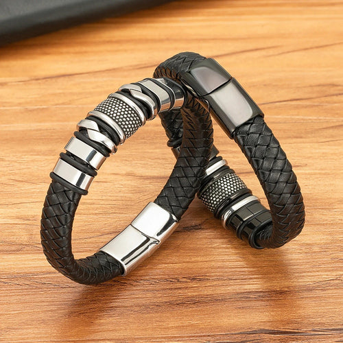Retro Stainless Steel Leather Bracelet